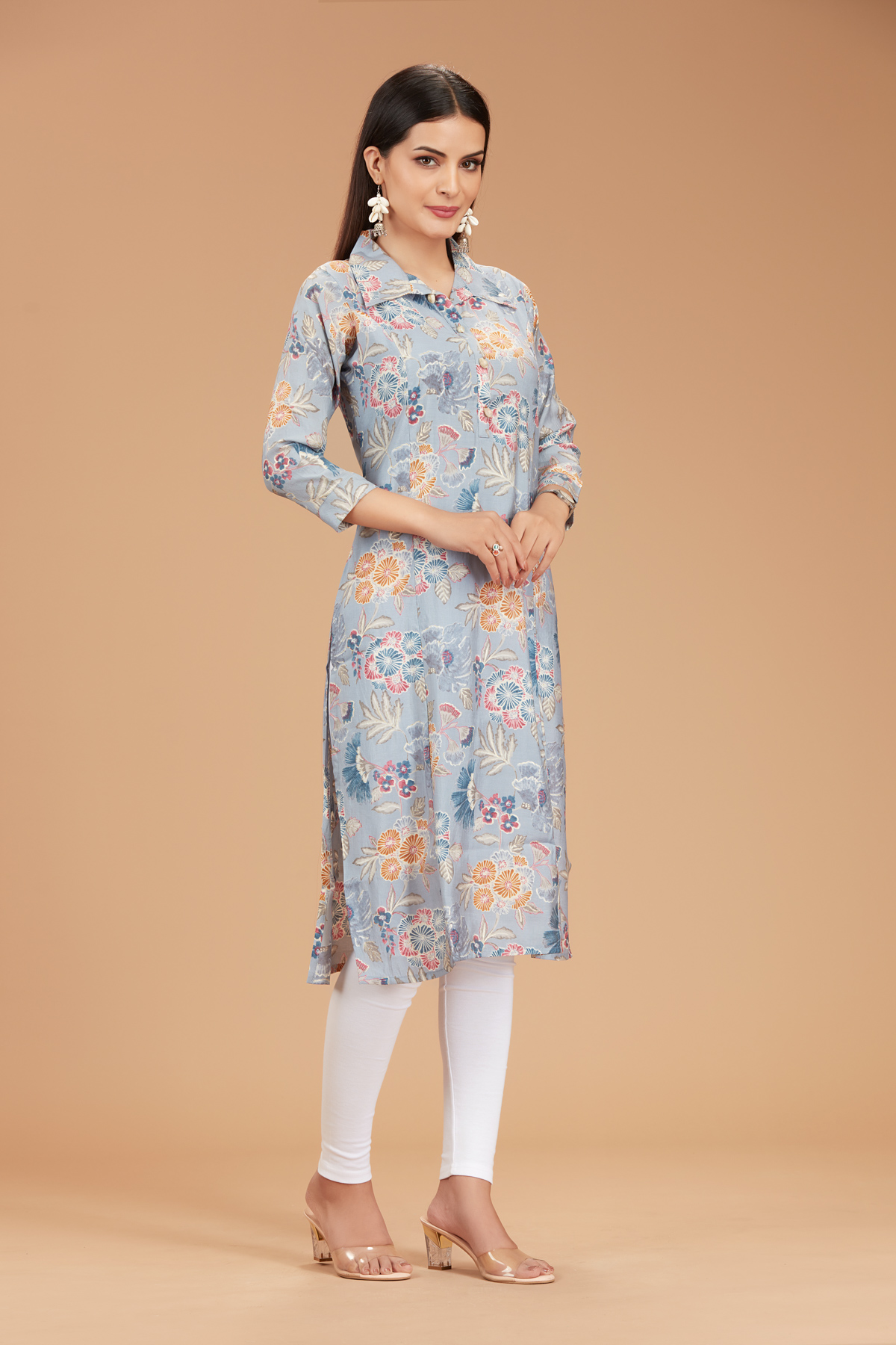 Blue Printed Straight Kurti